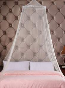 1 pieza Elegante mosquitera redonda y abovedada - Estilo de princesa, blanco con detalles dorados, adecuado para camas individuales hasta de adultos, ideal para la decoración del dormitorio y la habitación de invitados