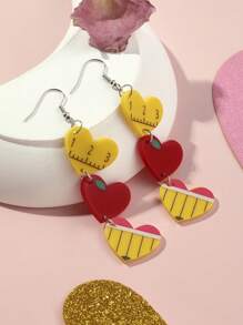 1Pair Casual Acrylic Pencil Ruler Apple Shape Printed Heart Shape Drop Earrings For Women Girls For Back To School Season Or Teacher's Day Accessories Jewelry