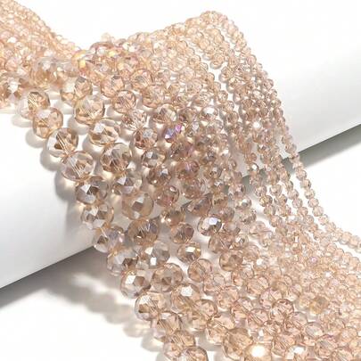 1 Strand Champagne Faceted AB Color Abacus Shape Crystal Flat Beads, Multi-Size Options 3/4/6/8/10mm, Fashionable Colorful Casual Versatile Handmade DIY Loose Beads For Jewelry, Accessories, Craft Making