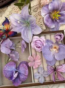 80 Stücke künstliche Simulation lila Blütenköpfe Blumenset, DIY Dekozubehör, bunte künstliche Blumen, geeignet für Hochzeitsfeier Heimdekoration