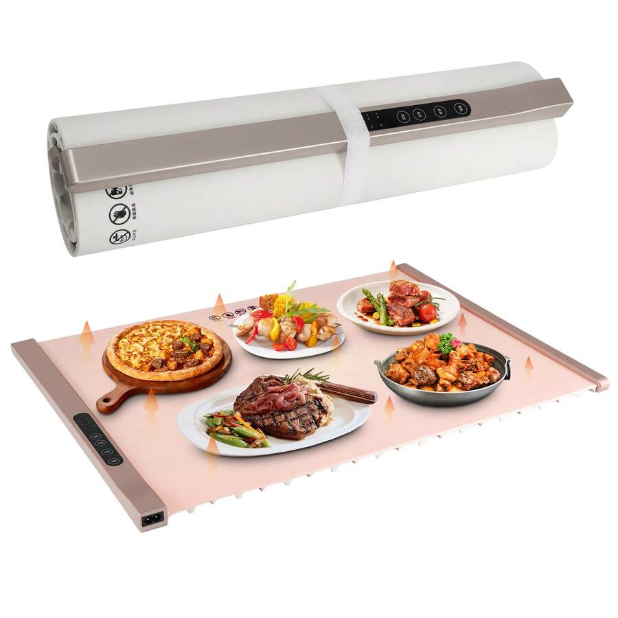 Warming Tray, Silicone Food Warmer With Adjustable Temperature, Roll Up Heating Tray, Foldable Warmer Mat Fast Heating For Home Buffets Restaurants House Parties - White - View 1
