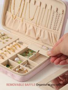 1 件天鹅绒拉链首饰盒，大容量珠宝收纳盒，带 2 个可拆卸隔层，耳环戒指项链手链收纳盒。适合作为送给女友、朋友、女孩、母亲节的礼物，阳光旅行凉爽