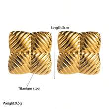 1 对/3 对几何编织条纹耳环，简约三角形和方形线条纹理耳钉，适合女士 - 金色 - 查看 5