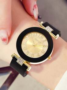 1 Reloj de cuarzo de mujer redondo y a la moda con esfera digital redonda versátil, perfecto para uso diario, cenas y otras ocasiones para decorar la muñeca.
