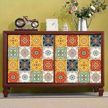 Bohemian Tile Sticker Roll - Self-Adhesive, Waterproof & Oil-Resistant Wallpaper For Kitchen, Bathroom, Cabinet & TV Wall Upgrade, Vinyl Material, Random Pattern Match, Easy To Apply & Remove, Kitchen Wall Decor | Artistic Wallpaper Design | Easy Removal, Wallpaper For Walls - Multicolor - View 6