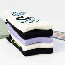 5 Pairs Unisex Cartoon Graffiti Colorful Socks, Original Design, Fashion Patterns Suitable For Various Styles, Great For Gifts To Family And Friends