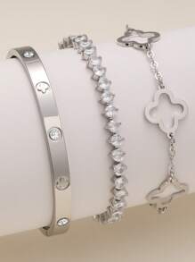 Stainless Steel Zirconia Bracelet Set, Fashionable & Luxurious Cubic Zirconia Bracelet Suitable For Daily Wear, Jewelry