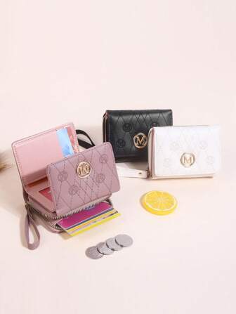 Fashionable Embroidered Tri-Fold Multi-Card Women Wallet, European And American Style Letter Design, Mini