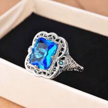 1pc Women Engagement Ring, Vintage Luxury Silver Color Alloy With Artificial Opal Decor, For Wedding, Engagement, Party, Anniversary, Valentine's Day, Birthday Gift