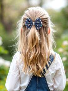 2pcs Denim Hair Bows For Girls Solid Color Denim Bow Alligator Clips With Fruit Accessories Cute Apple Strawberry Watermelon Decor Bow Hair Clips Vacation Gifts Bow Barrettes Kids Hair Accessories