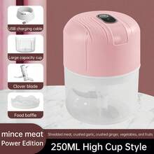 婴儿辅食机，迷你电动蒜蓉机 | 250ML无线蔬菜研磨机和洋葱捣碎机 | 紧凑型食品加工机，适用于生姜、辣椒、水果和肉类，儿童辅食切碎机，辅助食物切碎机