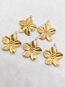 1pc/2pcs/5pcs Elegant Minimal Floral Decor 18K Gold Plated Stainless Steel Necklace Pendants For DIY Jewelry Accessories
