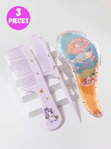 3pcs/2pcs Cartoon Hair Comb Set - Wet And Dry Combing And Styling Brush For All Hair Types, Durable ABS Plastic Handle, Perfect Gift Choice(Purple Unicorn Comb Pattern Random)