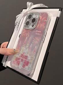 High-Quality Ins-Style Pink Firework Castle Carriage Rhinestone Mirror Phone Case, Compatible With IPhone 16 Pro Max/IPhone 15 Plus/IPhone 14 Plus, Full Coverage Lens Protection For IPhone 11/13 Pro/12 Pro Max