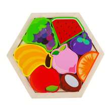 1 Set hölzerne kreative 3D Cartoon Panel Puzzle Geburtstagsgeschenk gestapelter hoher Bauklötze Frühkindliche Bildung Sechseckpuzzle Spielzeug Tier Transport Obst Muster Eltern-Kind interaktives Denkspiel, fördert Farberkennungsfähigkeit und Hand-Augen-Koordination