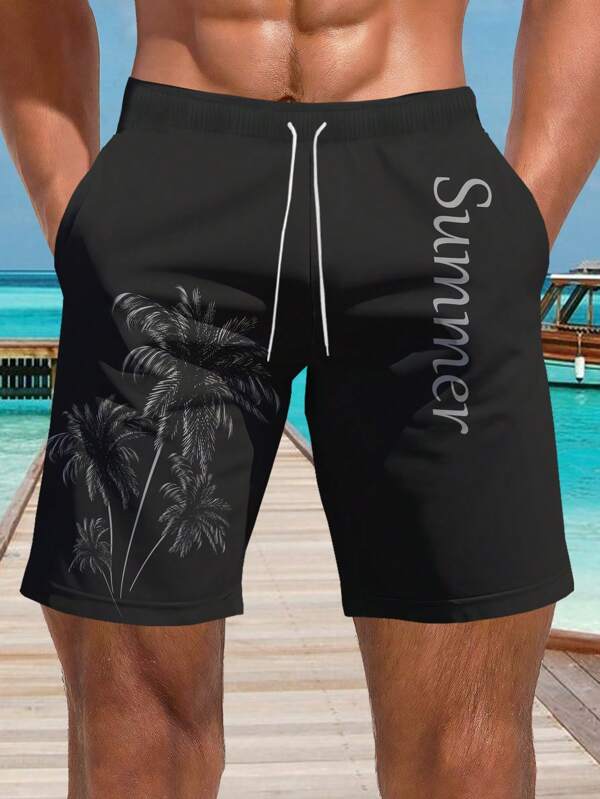 Men's 3D Hawaiian Print Casual Beach Shorts - Quick Dry, Drawstring Waistband, Perfect For Summer Outings