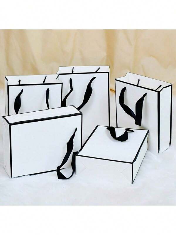 5pcs White Gift Bag Simple Shopping Bag Packaging Bag, Small Business Supplies, Shopping Bag, Party Bag, Wedding Birthday Party Gift Bag, Craft Tote Bag, Party Favors, Birthday Decor, Party Gift Decor, Wedding Decor, Party Supplies