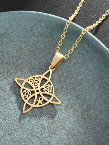 1 Stück modischer Charm Hexen-Knoten Halsketten-Anhänger, Edelstahl Pentagramm Amulett Schmuck, Glücksbringend als Geschenk für Männer & Frauen