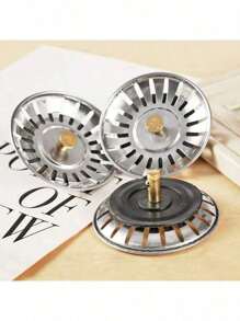 3pcs Stainless Steel Kitchen Sink Strainer And Plug - Polished Waste Plug With Hair Filter, Suitable For Bathroom And Kitchen Drainage Protection, Easy To Bend Consumable(Made From Lightweight Stainless Steel; Please Do Not Apply Excessive Pressure)
