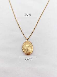 1pc Stainless Steel Minimalist Heart, Square, Oval Shaped Locket Necklace, DIY Photo Storage, Holiday Souvenir, Valentine's Day Gift - Yellow Gold - View 10