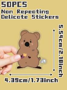 50 piezas de adorables pegatinas transparentes temáticas del Setonix brachyurus de dibujos animados, no repetitivas, para decoración delicada de regalos, fiestas, hogar, cumpleaños, equipaje, scooter, botellas de agua, tazas, laptops, tablets, fundas de teléfonos, útiles escolares, vuelta al cole