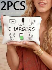 2Pcs Canvas Charger Cable Storage Bag - Funny Charger Printing With Non Waterproof Electronic Accessory Pouch , Unisex Travel Charger Cable Organizer Makeup Organizer Makeup Storage Bag Mini Pouch Travel Small Makeup Case Accessories Make Up Holder Brush Bag Make Up Container Cosmetic Bag Travel Essentials Ladies Accessories Travelling Stuff Makeup Bag School Supplies Make Up Bag Holiday Essentials Makeup Bags Makeup Pouch Holiday Winter