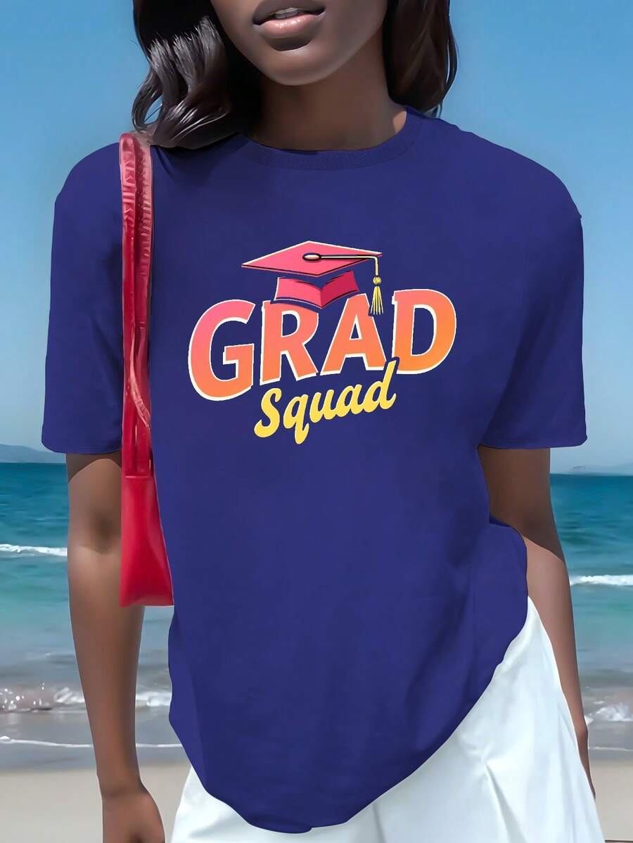 GRAD Squad Teediy Women's Pure Cotton T-Shirt With Comfortable Fit - Blue - View 1