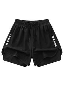 Set de 3 pantalones cortos deportivos de doble capa con forro, capa exterior suelta y capa interior ajustada, transpirables y de secado rápido, adecuados para correr, hacer ejercicio y uso casual en verano - Multicolor - Ver 5