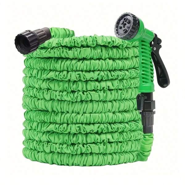 25ft Natural Retractable Latex Tube Water Hose With Water Gun