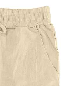 Pantaloni in lino da uomo, pantaloni lunghi estivi con coulisse e traspiranti da spiaggia, pantaloni casual cargo con vita elastica per uomo, adatti per vacanze, pendolarismo, stile casual rilassato per la strada