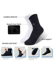 1/10/12 Pairs Men's Black & White Solid Color Mid-Calf Socks, Sports/Casual Comfortable Everyday, Home, Travel, Business Socks, Suitable For All Seasons