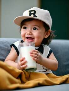 1pc Kids 26 Letter Baseball Cap, Infant Kpop Style Snapback Hat, Suitable For 1-3 Years Old Toddler Boys And Girls, Sun Protection Hat - Beige - View 5