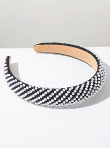 1 pièce Serre-tête couronne en éponge style coréen, accessoire pour cheveux à porter au quotidien avec décoration de perles et rayures diagonales minimalistes pour femmes