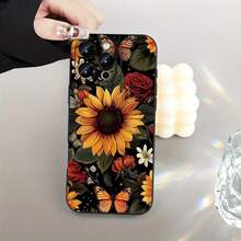 Creative Sunflower Pattern Phone Case, Suitable For IPhone 16/15/14/13/ Creative Fashion Design, Unisex, Gift For Friends, Family, Boyfriend, Girlfriend - Black - View 6