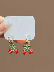 1 Pair Fruit Cherry & Strawberry Hoop Earrings, Cute Girl Daily Earrings Decor