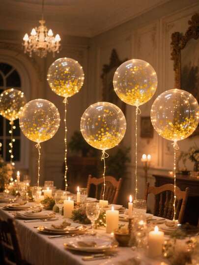 10pcs Charming LED Sequin Flashing Bubble Balloon, Paired With String Lights - Ideal For Birthday, Wedding, Anniversary, Holiday Decor, Parties, Wedding Decoration - Clear, Battery Powered (Batteries Not Included), Birthday Balloons