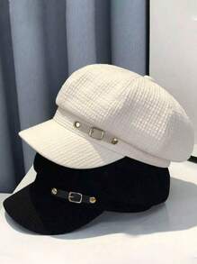 1 Stück Damen Achteckiger Barett mit verstellbarem Seil und Metallschnalle, Outdoor Lässig Mode Accessoire für Frühling, Sommer, Herbst, Hut, modischer Gesichtsschutz, elegantes Detaildesign, strukturierter Stoff
