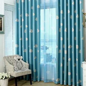 1pc Cloud Cutout Design Fresh Printed Blackout Curtain Fabric For Living Room, Bedroom, Kids Room
