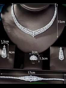 1 Set High-End Dazzling Necklace Earrings Cubic Geometric Set Necklace Earrings Bracelet Zirconia Suitable For Party Evening Party Gift Bridal Hostess Dress Accessories