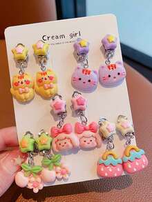 Bộ 10 chiếc khuyên tai kẹp dễ thương cho thiếu niên, khuyên tai màu hồng, công chúa, khuyên tai giả không đau không xỏ khuyên cho thiếu nữ, trang phục hàng ngày đáng yêu, khuyên tai mặt dây chuyền công chúa - Halloween, quà tặng năm mới cho thiếu niên, không kèm thiệp - Nhiều màu - Xem 6