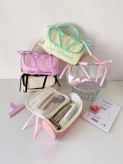 1Pc Hand-Held Cosmetic Bag Ballet Style Large Capacity Makeup Bags Portable Multi-Functional Cosmetics Storage Bag , Women Travel Makeup Storage Bag ,Zipper Make Up Bag ,Makeup Storage Lipstick, Brush, Skincare, Mobile Phone, Coin, Pen Storage Bag Gift For Best Friend ,Teacher ,Wedding Bridesmaid Gifts,Mom Gifts,Birthday Gifts ,Back To School Gifttravel Essentials Vacation Summer Holiday Back To School School Stuff Bag For School Travel Bag For Women Makeup Bag For Travel