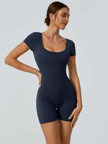 NcmRyu 1pc Women's V-Shaped Butt Lifting Design Running Gym Workout Jumpsuit - Blue - View 8