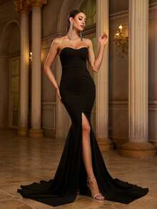 Missord Split Mermaid Hem Floor Length Tube Prom Dress, Black Elegant Formal Evening Gown, For Wedding Guest, Gradation, Dinner, Party Dress - Black - View 3