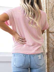Acelitt T-shirt rosa girocollo color block, in maglia a cordoncino con tasche