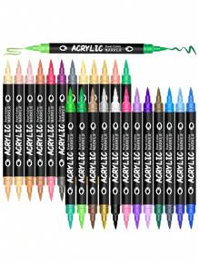 48pcs/36pcs/24pcs/12pcs Color Double Tip Acrylic Marker Pens,Waterproof Drawing Pens,Markers,5mm-1mm,Can Be Written On Stone,Glass,Wood,Canvas,Metal,A Variety Of Objects,Painting,Coloring,Marking,48 Colors Can Be Selected,Very Bright Colors And Festival Painting Project Creation Back To School