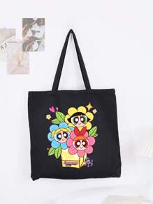 THE POWERPUFF GIRLS Cartoon Superhero Policewoman Minimalist & Stylish Canvas Shoulder Tote Bag, Casual Large Capacity Daily Work Commute Foldable Shopping Handbag