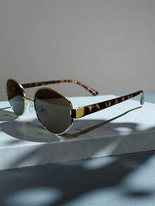 2pcs/1pc Of Ultra Light Oval Fashion Glasses, Y2K Brand Style Fashion Glasses, Casual And Outdoor Chic Accessories For Summer Women's Fashion Glasses, Women's Fashion Glasses, Autumn And Winter Clothing, Beach Accessories, Retro Y2K High-End Glasses, Business Leisure Gifts, Suitable For Daily Wear, Beach, Beach, Vacation, Walking, Shopping, Driving, Street Photography, Fashion Magazine Runway - Gold - View 6