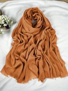 1pc Minimalist Fashionable Elegant Chiffon Scarf, Suitable For Daily Wear, Work, Celebration, Sports, Soft & Breathable UV Protection, Gulf Style Polyester Plain Color Plus Size Long Headscarf For Women For Dress - Khaki - View 25