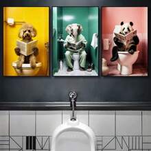 1pc/3PCS Wall Arts Posters Optional Frame Animals Chimpanzees, Elephants, Pandas, Animal Posters Printing Fun Art Wall Paintings Canvas Paintings Suitable For Bathroom, Toilet, Home Decoration Gifts