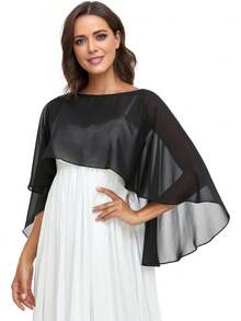 1 pièce Poncho de couleur unie pour femme, châle en mousseline de soie élégant pour femmes, châle léger et respirant pour protection solaire, convient comme châle de manteau du soir, mariage, danse, fête, cape, vêtements d'automne pour femmes toutes saisons - Multicolore - Voir 11